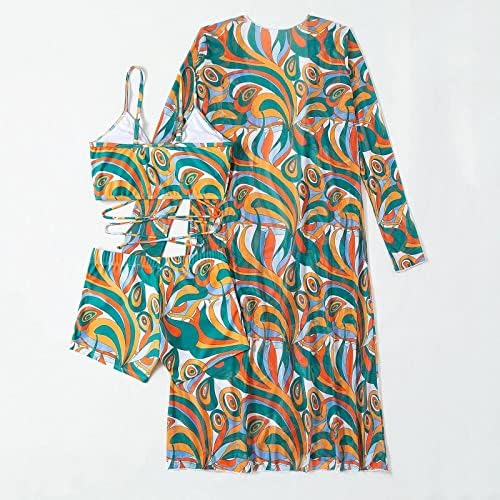Terbo -de -banho de 3 peças para mulheres, vestuário de praia de estampa floral para mulheres 2022 Biquíni de cintura alta com quimono