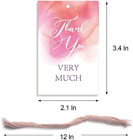 Muito obrigado tags, aquarela rosa, agradecimento, tags de presente com barbante de juta natural para festas de parto de