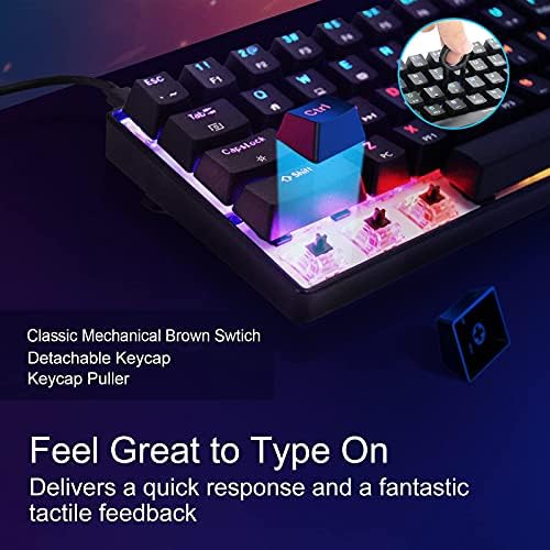 Teclado Mechanical de 60% de 60%, teclado de jogo com retroilumação de RGB com fio, teclado pequeno com chave marrom compacta 61