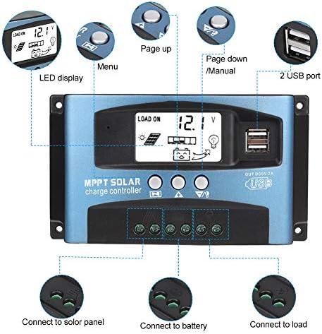 MPPT 40/50/60/100A Controlador de carga solar, regulador inteligente do painel solar, Display USB Dual LCD 12V 24V 200 AMP Controlador