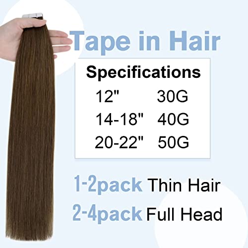 【Salvar mais】 Easyouth Two Pack Tap Enchemings Hair Extensions Real Human Hair #4 & #Red 18inch