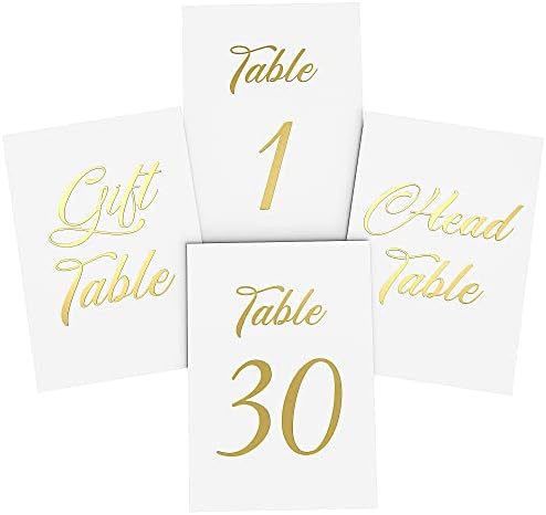 Números de mesa de ouro 1-30 para recepção de casamento - Cartões de número de mesa de papel alumínio de ouro 4x6 polegadas com