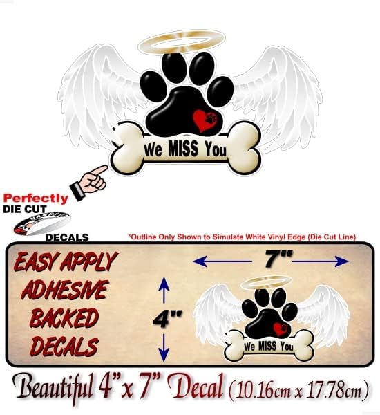 Cachorro no céu, sentimos sua falta 7 '' decalque melhor amigo memorial em memória amorosa de perda de animais de estimação Puppy Puppy Doggy Bone Love Paw Print Vinyl Sticker