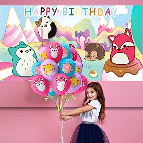 Squishmallow Party Supplies Decorações Bolo de aniversário Balões de bandeira de capa de capa