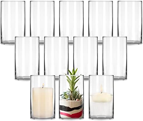 Vasos de cilindro de vidro transparente Piniwon 12 pacote, vasos de flores de 6 polegadas de altura, peças centrais decorativas para casa, escritório, eventos ou casamentos