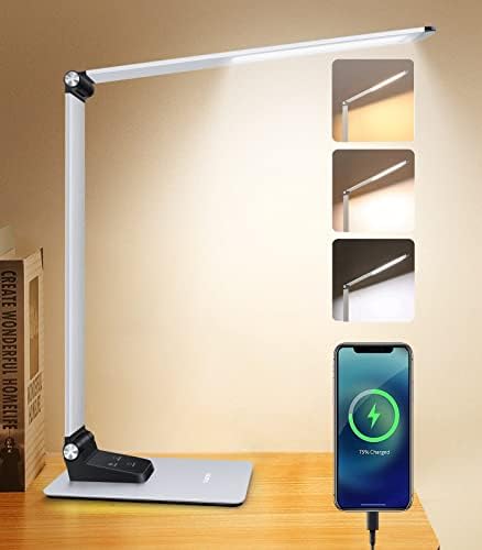 Lâmpada de mesa LED Outon LED para escritório em casa, luz de mesa de alumínio diminuído de 10W com porta de carregamento USB, 15 modos