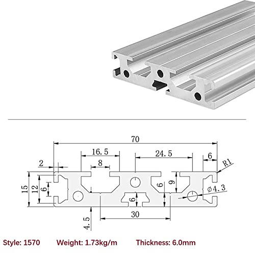 Mssoomm 1 pacote 1570 Comprimento do perfil de extrusão de alumínio 50,39 polegadas / 1280mm prata, 15 x 70mm 15 séries T tipo T-slot