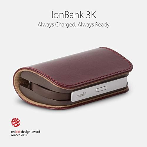 Moshi ionbank 3k Bateria portátil 3.200 mAh com cabo de raios embutido [MFI Certificado], capa magnética de couro vegano,
