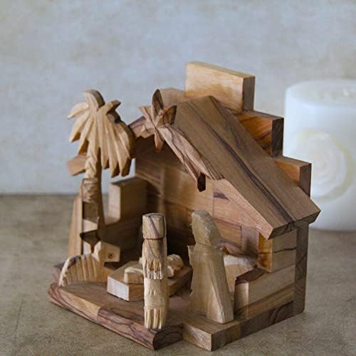 8 peças, conjunto de natividade de madeira de oliveira feita à mão feita na Terra Santa, Decoração de casa Natividade Cena de