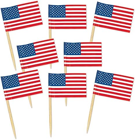 Beistle Estados Unidos da America Flag Food Picks 50 peças Partido patriótico Supplies EUA 4 de julho Decorações do Dia do Trabalho,