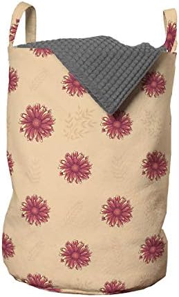 Bolsa de lavanderia floral vintage de Ambesonne, cabeças de flores de margarida de estilo simplista projetadas em tons quentes imagem, cesta de cesto com alças fechamento de cordas para lavander