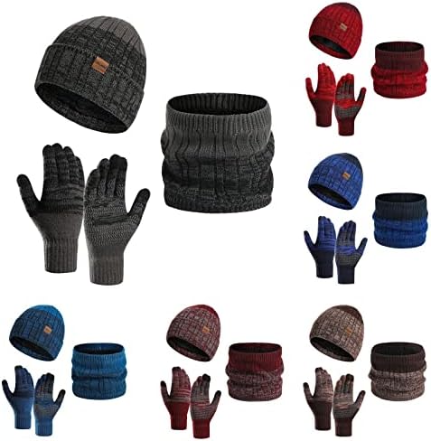 3 Pacote de pacote Luvas de lenço de chapéu de inverno conjuntos de homens gorro desleixado com pom pom cachecol mais