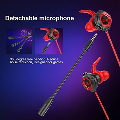 JenPech Universal Wired In-ear Gaming Earphones com microfone para telefones/PC preto vermelho