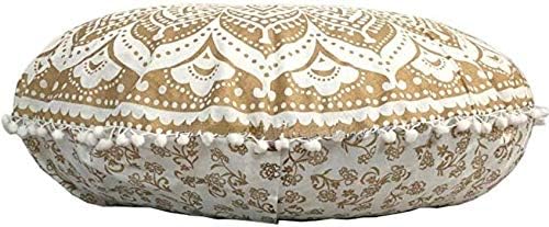 Rajasthaniartdecor redondo capa de capa de pouf algodão de algodão com pom pom pouf capa meditando assentos para o dormitório