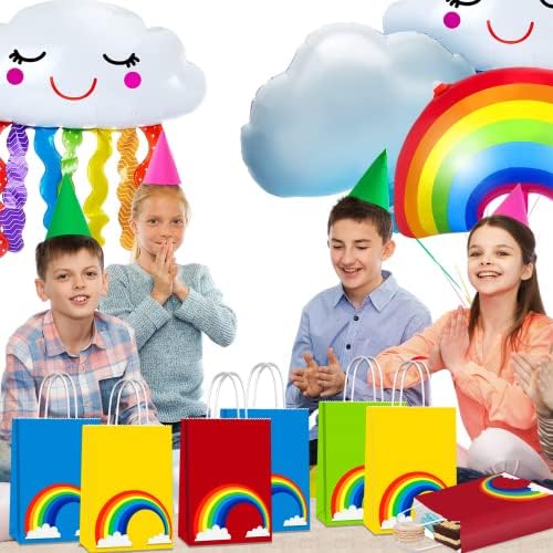 16 PCs Rainbow Party Sags para suprimentos de festa de aniversário do arco -íris, sacolas de presente de arco -íris com alças, sacolas de guloseimas arco -íris, sacolas de favor da festa do arco -íris, bolsa de arco -íris para menina