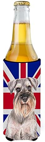 Tesouros de Caroline KJ1165MUK Schnauzer com a bandeira britânica da Union Jack British Ultra Hugger para latas finas, lata de manga mais refrigerada Machine lavável Lavagem de luva de manga Huspagadora Beveragem isoladora dobrável