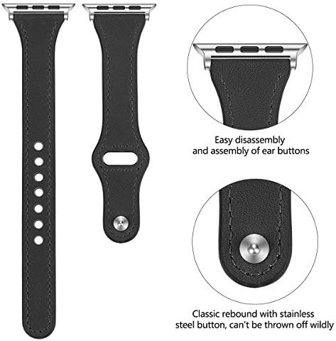 Mtozon Slim Leather Bands Compatível com Apple Watch 41mm/40mm/38mm Iwatch Straps Série 8/7/6/se/5/4/3/3/2/1, substituição de couro genuíno suave