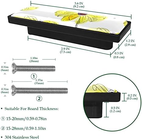 Guerotkr 4 PCs, alças de armário de retângulo, botões de armário, botões de cômodos, alças para armários e gavetas, flor