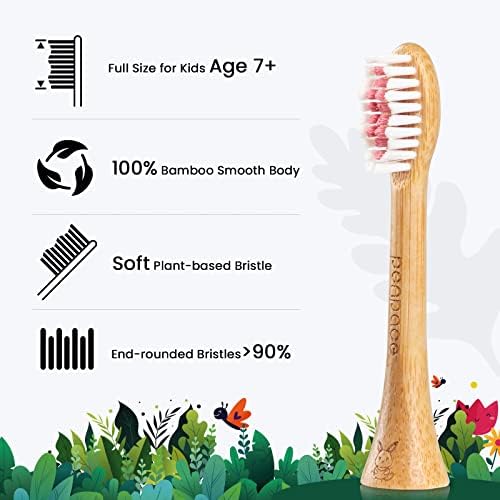 Ponpace para crianças 7+ Bamboo Electric Toothbrush Cabeças de substituição com cerdas à base de plantas, compatíveis com o