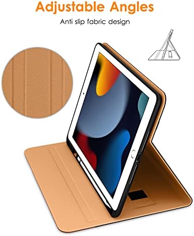 DTTO iPad 9/8/7ª geração de 10,2 polegadas estojo 2021/2020/2019, fólio de fólio de couro premium cobertura com protetor de tela e alinhamento de vidro temperado, marrom preto marrom