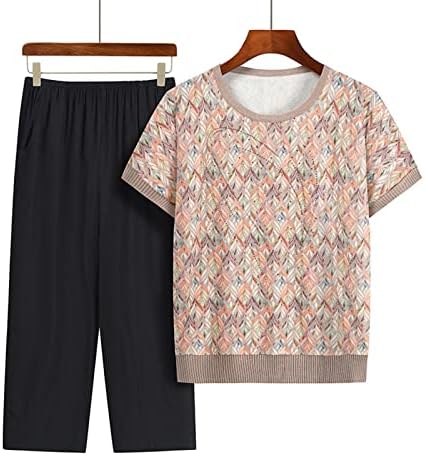 Roupas de 2 peças para mulheres de tamanho grande de verão casual fidt idosos pijamas conjuntos de camiseta e calça de manga