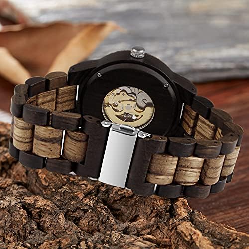 Dentily Men's Wooden Watch Skeleton Movement Automatic Wood Watch Relógios de corda automática para homens ...