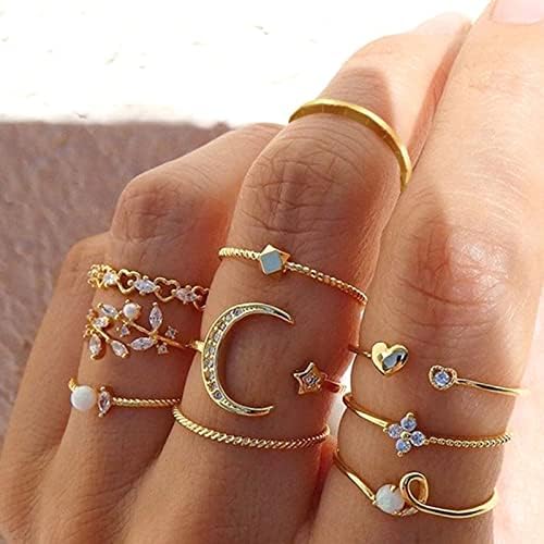 Anéis de empilhamento de ouro de huasai para mulheres anéis de articulações de borboleta anéis de cobra anéis de estrela da lua anéis