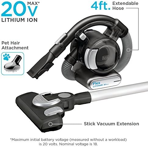 Black+Decker 20V Max* Flex Flelless Stick A vácuo com cabeça de piso e escova de cabelo de estimação