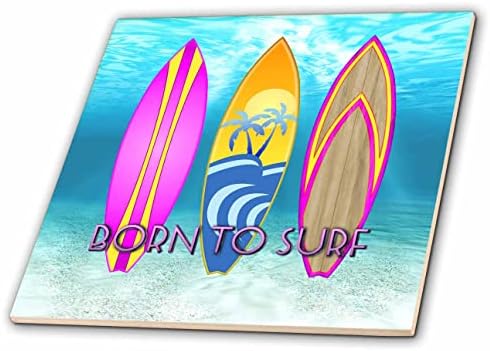 3drose rosa nascido para surfar com a arte esportiva de pranchas retro para qualquer surfista. - Azulejos
