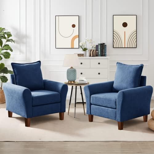 Pingliang Home Modern Accent Sofá Cadeira, Cadeiras de sala de estar estofadas com travesseiro, tecido de linho confortável