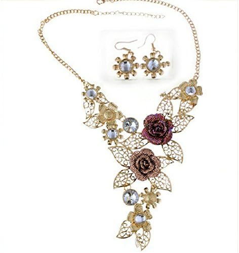 TsProsper Boho Crystal Wedding Declaração Brincos de colar de colar de colar de shinestone Gold Floral Bib Chain Colares