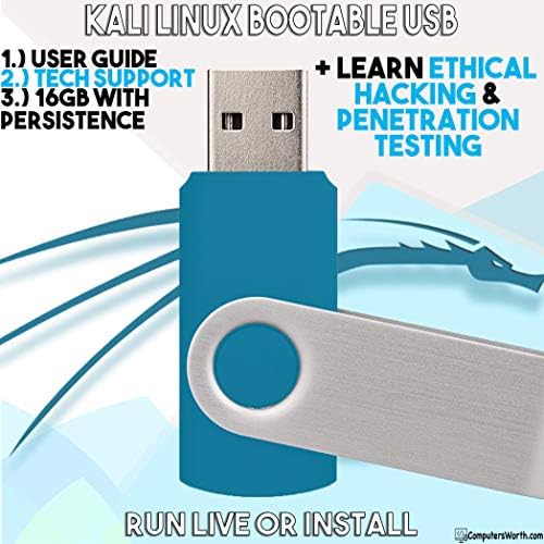 Kali Linux 2020.2 Bootable Live ou Instale USB 16GB com persistência - Sistema operacional de teste de penetração de 64 bits + Curso de hackers éticos e download de software de bônus