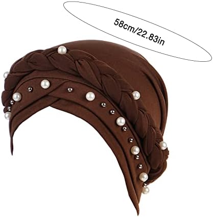 Chapéu de gorro vintage para mulheres tampas de cabelo de babados muçulmanos com pérola para mulheres plissadas plissadas tampas