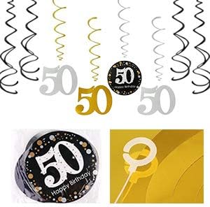 Hapycity Decorações de aniversário de 50 anos homens preto e dourado 50º aniversário balões felizes 50 decorações de aniversário