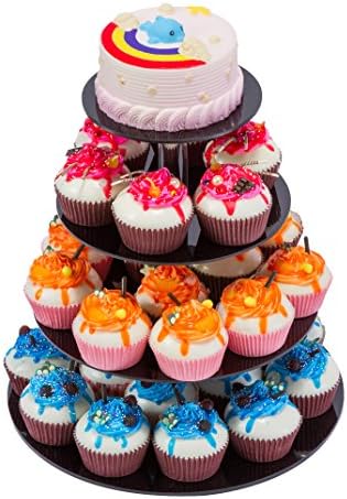 Stand sinoacrílico Cupcake - 4 níveis Round Cupcake Tower - Placa de bolo de sobremesa de porção em camadas - Placa requintada