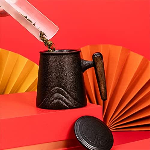 Zhuhw Presente Cerâmica Filtro Filtro de chá Separação de água Cup de escritório com tampa de madeira japonesa Cupo de