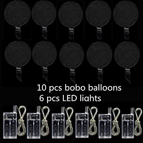 6 pacotes LED Light Up Bobo Balões coloridos, 10 PCs Bobo balões, 3 níveis piscando luzes de cordas LED, 20 polegadas Balleons Balloons