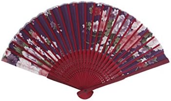 QtqGoitem costelas de madeira tecido Flor Padrão Lady Summer dobring Hand Fan roxo