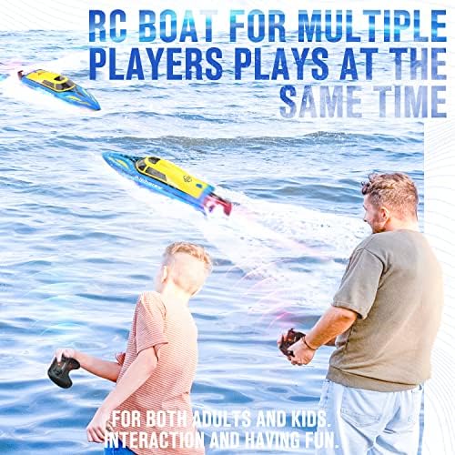 Alpharev RC Boat - R206 25+ mph Remote Remote Control Boat for Pool & Lake, barcos RC de 2,4 GHz para adultos e crianças, barco de velocidade RC com bateria recarregável, presentes de aniversário de brinquedos de água ao ar livre para meninos