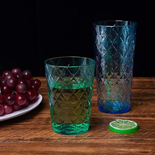 Conjuntos de utensílios de bebidas mistas de KX-Ware, copos de acrílico de 15 onças com design de plástico com design de Rhombus,
