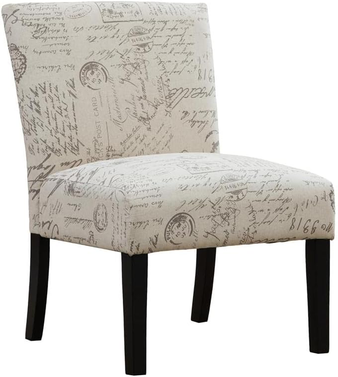 Roundhill Furniture Botticelli Letter Inglês Print Fabric Armless Contemporary Accent Chair, solteiro