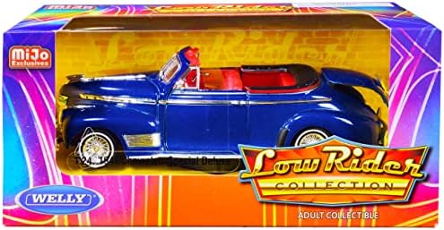 1941 Chevy Special Deluxe Convertible Candy Blue Metallic com Red Interior Low Rider Collection 1/24 Diecast Model Car por Welly 22411 LRW