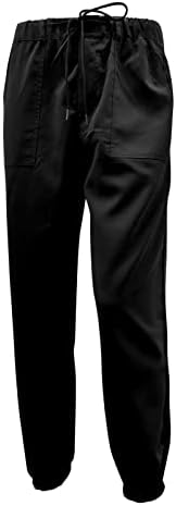 Calça feminina yubnlvae calça de cintura alta calça sólida calça sólida calça casual com bolsos de calça cortada em forma slim