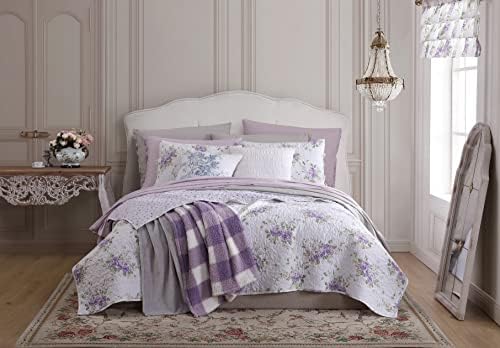 Shabby Chic® - Queen Quilt Conjunto, cama reversível de algodão com shams combinando, elegante decoração de casa floral para todas as estações