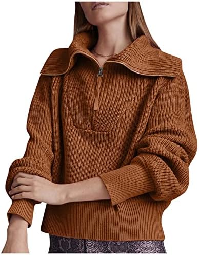 Suéteres de pulôvera feminina de manga longa colorida colorida sólida zíper largo malha de malha de caxemira de caxemira
