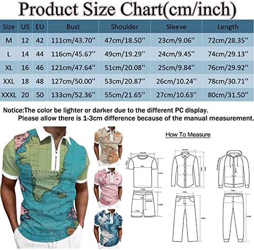HDDK Zipper Polo Golf Camisetas para homens Mapas de manga curta de verão Impressão engraçada Graphic Casual Tenne