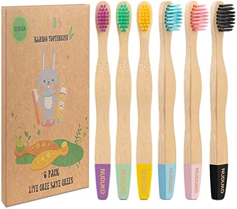 Escovas de dentes infantis de bambu Nuduko - escova de dentes de dentes sem cerdas de cerdas macias para crianças escova de dente bebê, escova de dentes de madeira biodegradável e ecológica biodegradável