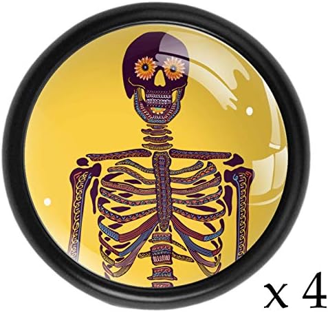 Lagerery Knobs Handmade Skull Skeleton Cabinet Knobs Mutões decorativas multicoloridas Decoração de casa Hardware Botões de gaveta de metal preto 4pcs 1.26x1.18x0.66in