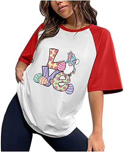 Letra da Páscoa feminina Camiseta de camiseta de camiseta de verão Top Top de manga curta Casual top solto casual