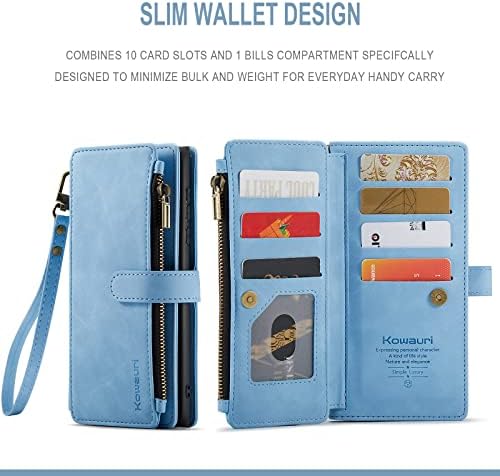 Kowauri para Samsung Galaxy S23 Caso Ultra, PU Carteira de couro Folio Flip Caso Zipper Pockett Card Titular Magnético Caixa de proteção